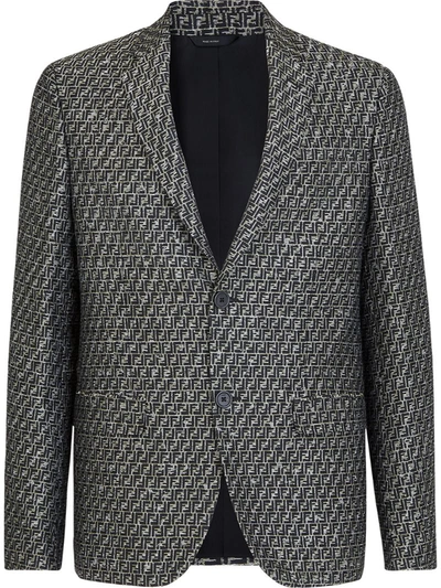 Fendi Mens Green Logo-print Single-breasted Wool-blend Blazer 36 In Rosmarino