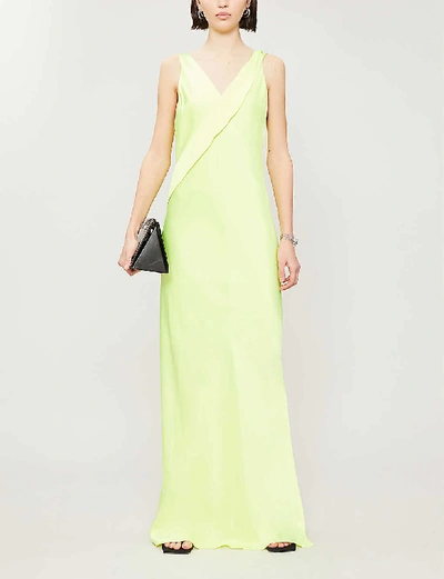 Helmut Lang V-neck Satin Maxi Dress In Neon Yellow