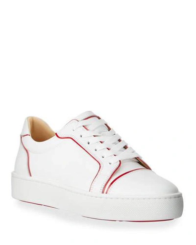 Christian Louboutin Men's Seavastissmo Low-top Leather Red Sole Sneakers In White/red