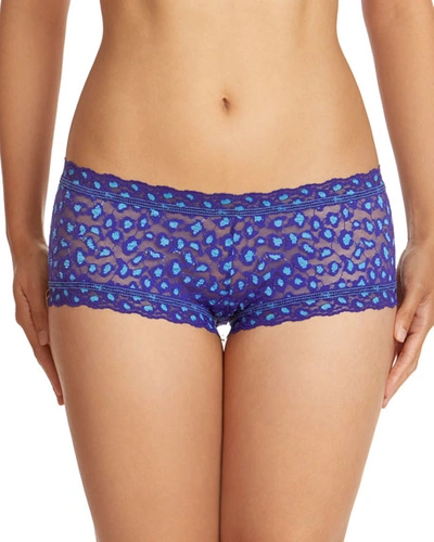 Hanky Panky Cross-dyed Leopard Lace Boyshorts In Black - Praline