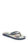 Tory Burch Striped Flat Thong Sandals In Tory Navy