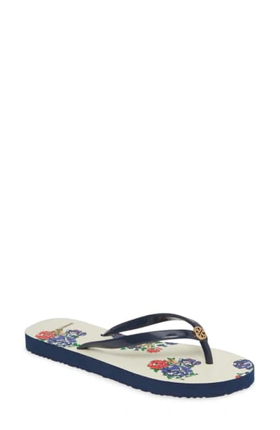 Tory Burch Striped Flat Thong Sandals In Tory Navy