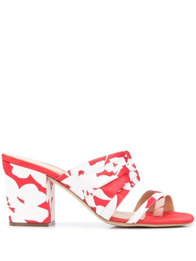 Rosie Assoulin Red 70 Pleated Floral Silk Mules