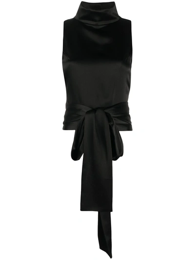 Galvan Luna Sash-waist Satin Blouse In Black