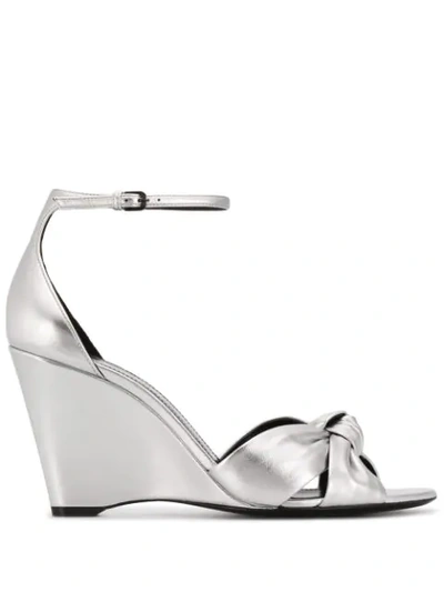Saint Laurent Lila Wedge Sandals In Silver