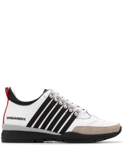 Dsquared2 251 Stripes Leather Low Top Sneakers In White