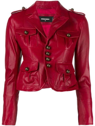 Dsquared2 Military Style Blazer Jacket In Red