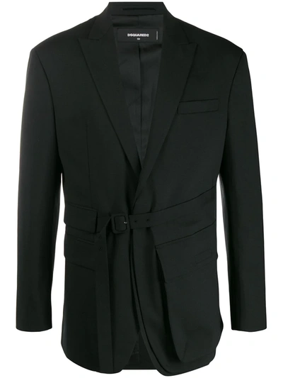 Dsquared2 Multi-pocket Belted Blazer In Black