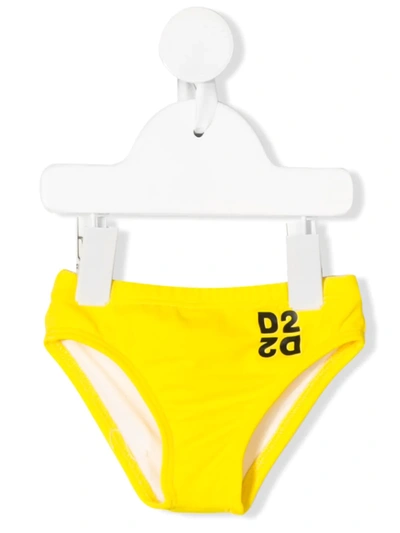 Dsquared2 Babies' Mirrored D2 Swim Briefs In Yellow