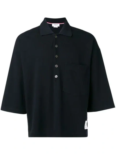 Thom Browne Oversized Piqué Pocket Polo In Blue