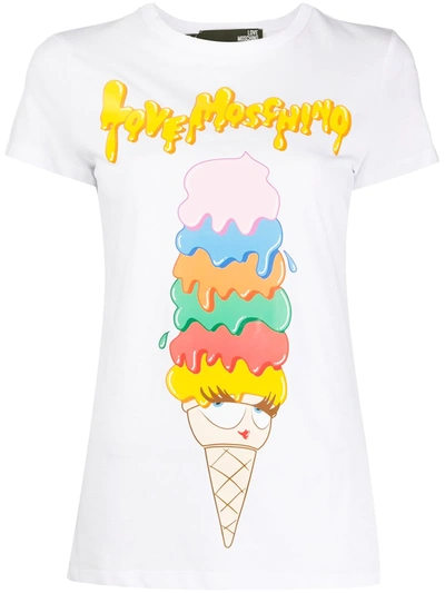 【送料&関税込】Moschino T-shirt ice Cream Love Moschino Ice Cream Print T-shirt In White | ModeSens