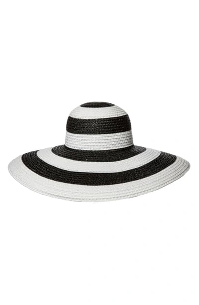 Eric Javits Stripe Squishee Floppy Sun Hat In White Black