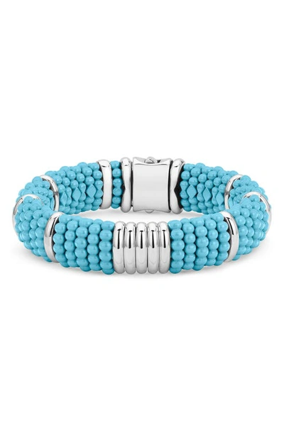 Lagos Sterling Silver Caviar Blue Ceramic Statement Bracelet In Silver/blue