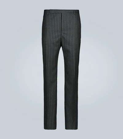 Saint Laurent Tailored Lamé-striped Wool Pants In Black