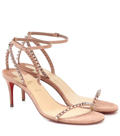 Christian Louboutin So Me Embellished Suede Sandals In Pale Pink