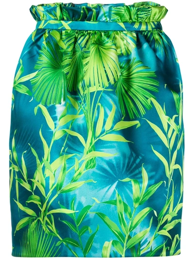 Versace Jungle-print Satin Miniskirt In Green