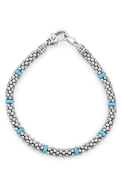 Lagos Sterling Silver Caviar Blue Ceramic Beaded Bracelet In Blue/silver