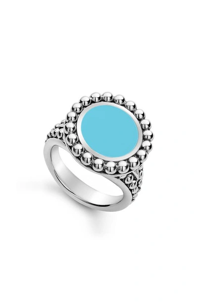 Lagos Sterling Silver Maya Blue Ceramic Ring In Blue/silver