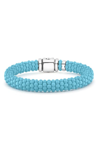 Lagos Sterling Silver Caviar Blue Ceramic Bracelet In Silver/blue