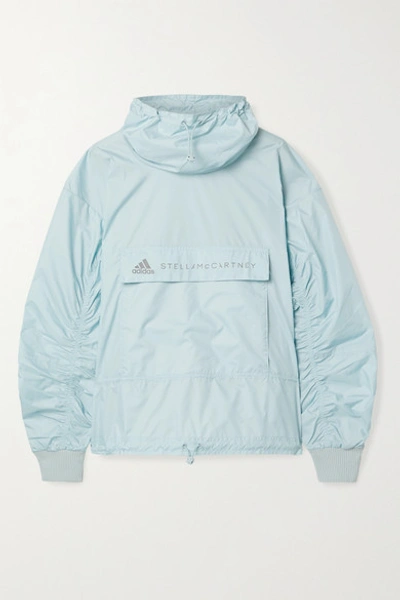 Adidas By Stella Mccartney Tech Cutout Ribbed-knit And Shell Jacket In Light Blue