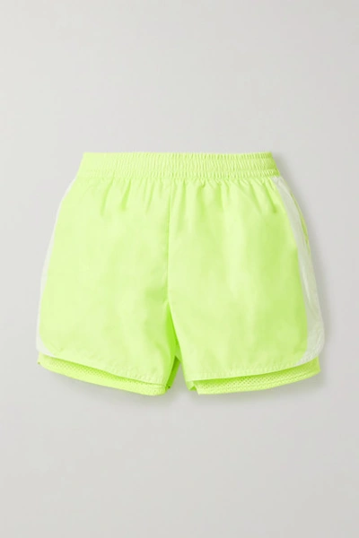 Adidas By Stella Mccartney M20 Neon Layered Shell And Mesh Shorts In Yellow