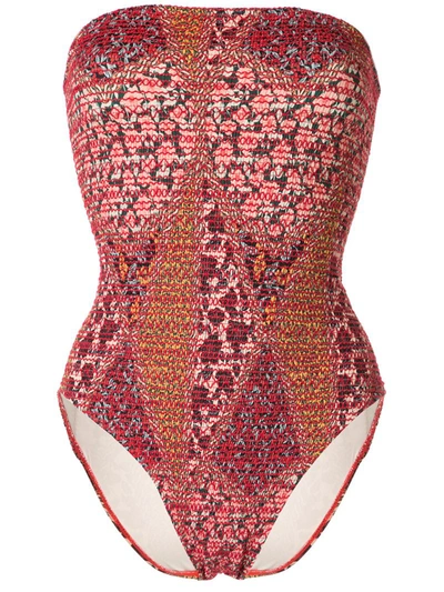 The Upside Poppy Clash Latisha Printed Smocked One Piece Swimsuit In Red