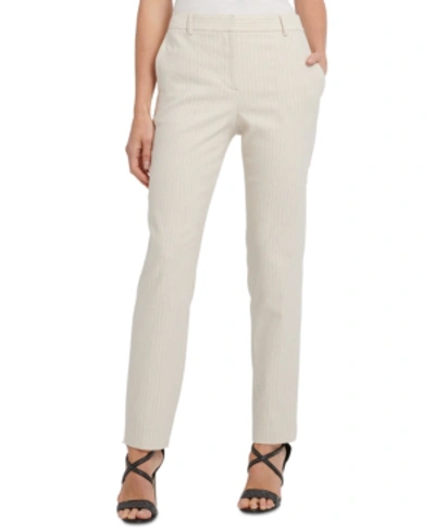 Dkny Striped Flat-front Straight-leg Dress Pants In Ivory