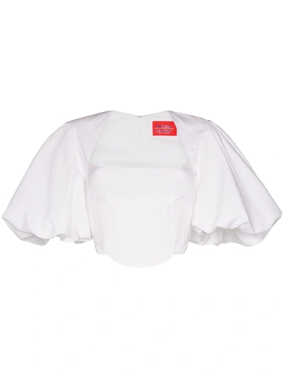 Solace London Pia Puff Sleeve Cropped Top In White