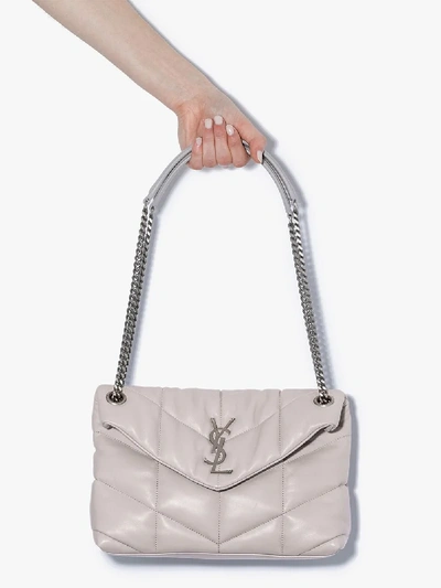 Saint Laurent Grey Loulou Puffer Small Leather Shoulder Bag