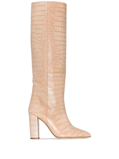 Paris Texas 105 Mock Croc Leather Boots In Pink