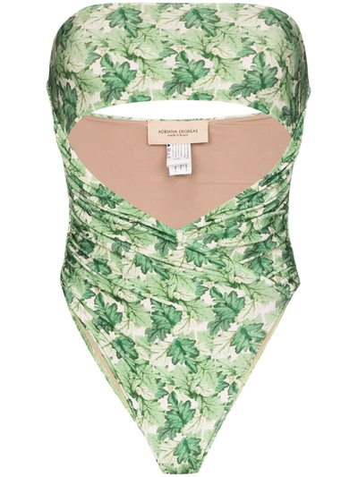 Adriana Degreas Dahlia Print Strapless Swimsuit In Green