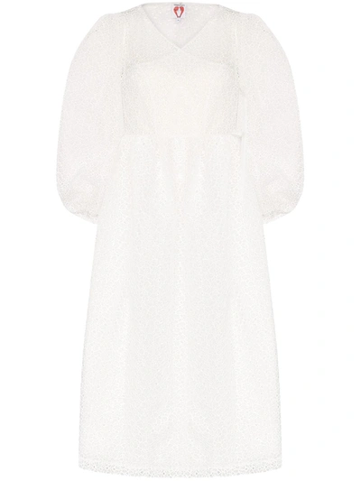 Shrimps Georgia Embroidered Organza Wrap Dress In White