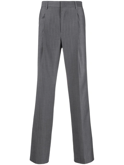 Msgm Striped Straight-leg Trousers In Grey