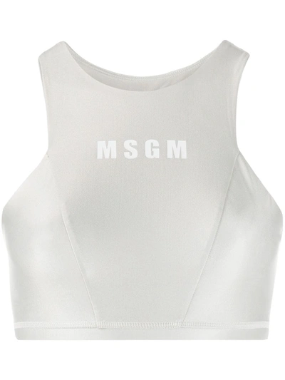 Msgm Logo-print Sports Bra In Grey