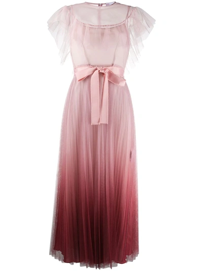 Red Valentino Gradient Plated Tulle Midi Dress In Pink