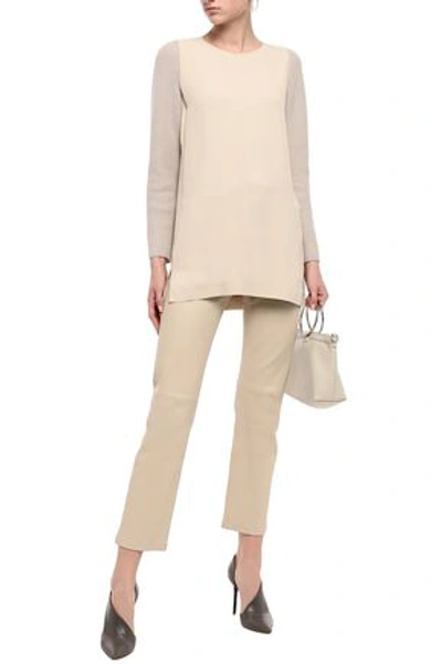 Agnona Twill And Ribbed-knit Top In Beige