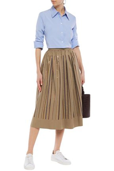Brunello Cucinelli Gathered Embellished Cotton-blend Twill Midi Skirt In Sand