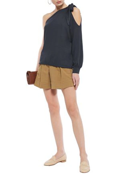 Brunello Cucinelli One-shoulder Cutout Cashmere And Silk-blend Top In Navy