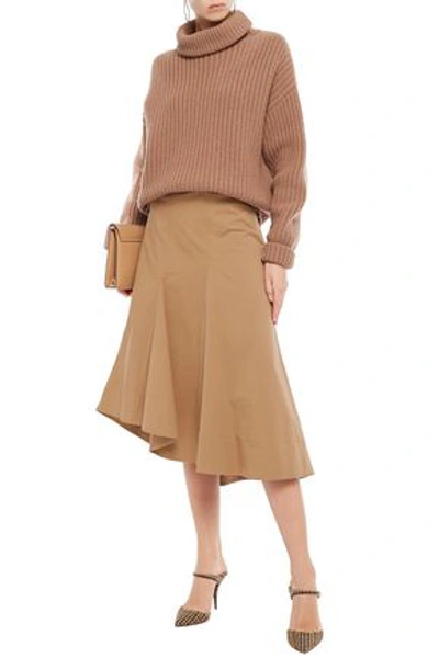 Brunello Cucinelli Asymmetric Cotton-blend Twill Skirt In Camel