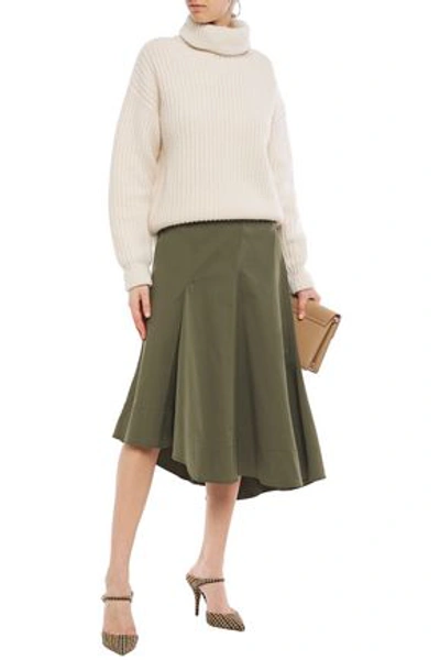 Brunello Cucinelli Asymmetric Cotton-blend Twill Skirt In Army Green