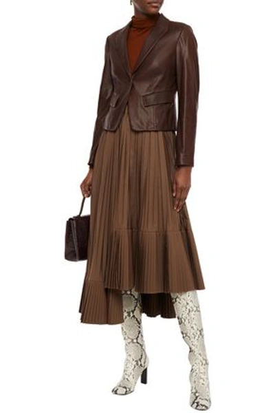 Brunello Cucinelli Asymmetric Pleated Poplin Midi Skirt In Chocolate