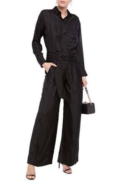 Brunello Cucinelli Belted Cutout Silk-twill Wide-leg Jumpsuit In Black