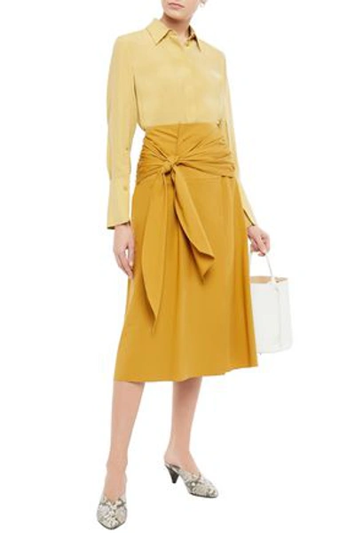 Brunello Cucinelli Knotted Pleated Cotton Midi Skirt In Mustard