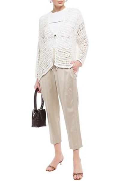 Brunello Cucinelli Sequin-embellished Open-knit Sweater In Ecru