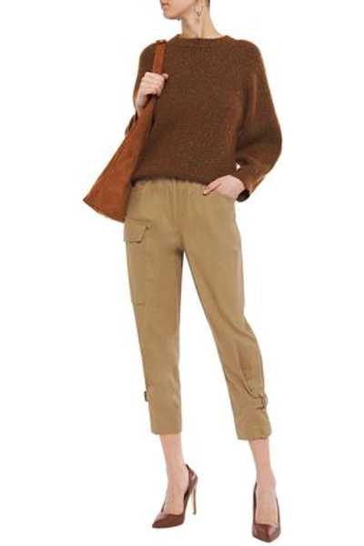 Brunello Cucinelli Cropped Bead-embellished Cotton Tapered Pants In Sand