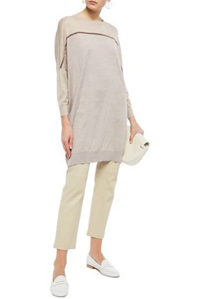Brunello Cucinelli Oversized Bead-embellished Mélange Cashmere And Silk-blend Sweater In Neutral