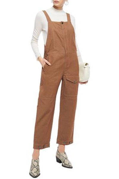 Brunello Cucinelli Cropped Cotton And Linen-blend Overalls In Light Brown
