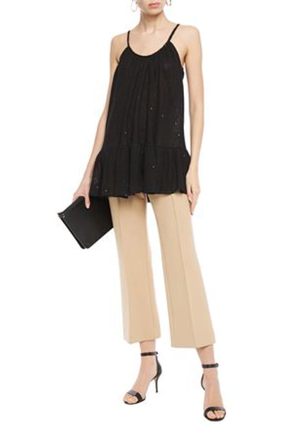 Brunello Cucinelli Gathered Sequin-embellished Linen And Silk-blend Camisole In Black