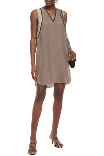 Brunello Cucinelli Bead-embellished Silk Crepe De Chine Mini Dress In Taupe