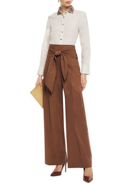 Brunello Cucinelli Tie-front Cotton-canvas Wide-leg Pants In Brown